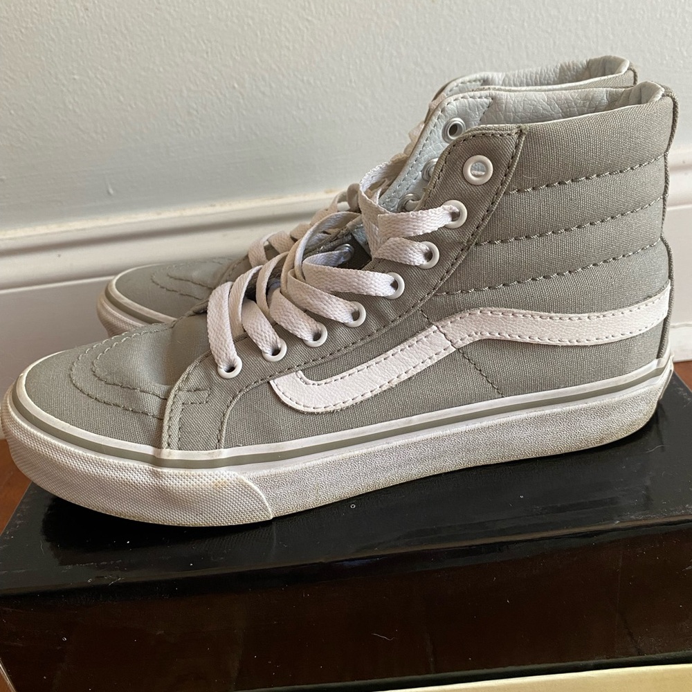 High Top Canvas Vans in Light Gray with White Accents - Picture 7 of 7